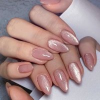 NA026 - Nude Pink Cat Eye Glam Nails